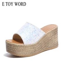 E TOY WORD wedge slippers summer Shoes Fish mouth Sandals Women Platform High Heels Women Slipper Ladies Outside Shoes