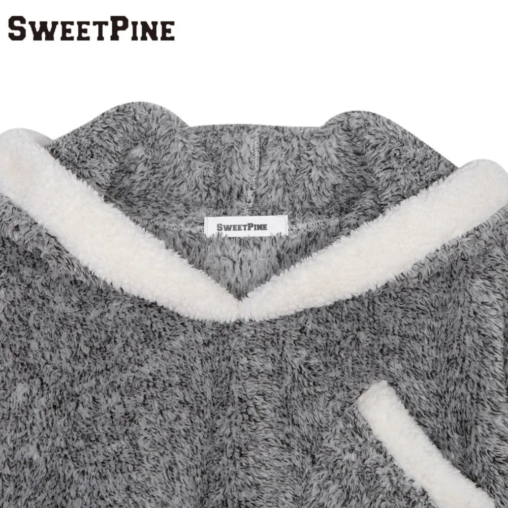 Бренд SWEETPINE, высокое качество, женские пижамные комплекты, зимние Утепленные фланелевые пижамы, комплект из 2 предметов, топы с капюшоном и теплые штаны, домашняя одежда