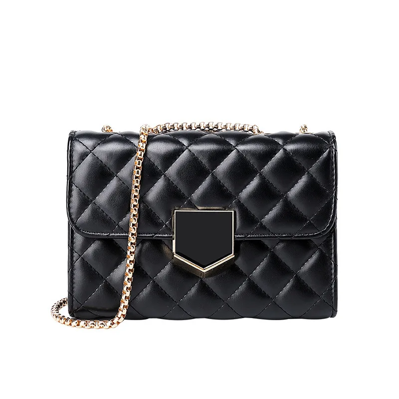 

2019 Summer Soft Leather Woman Package Small Real Diamond Lattice Chain Package Tide Single Shoulder Satchel B451