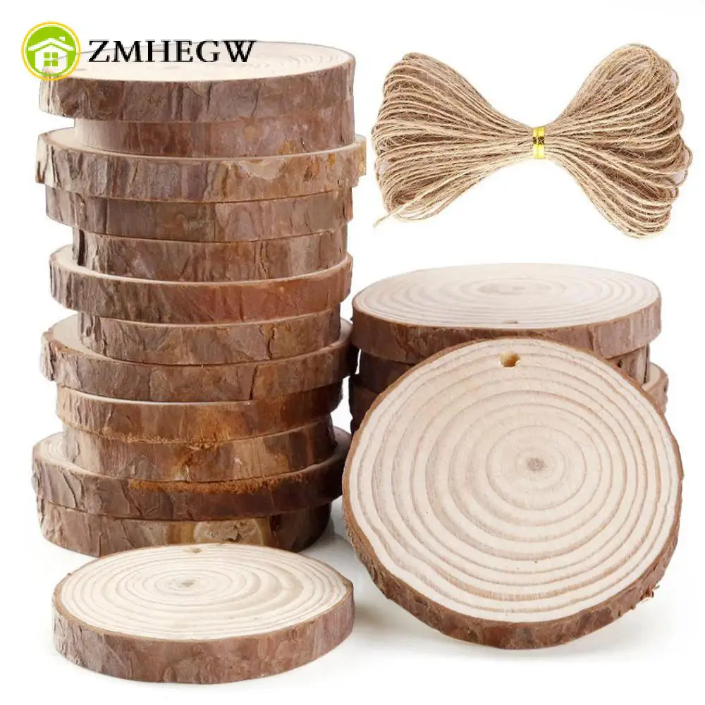 

10/24PCS 6-7cm Unfinished Predrilled Wood Slices Round Log Discs With 33 Feet DIY Crafts Wedding Centerpieces Embellishments