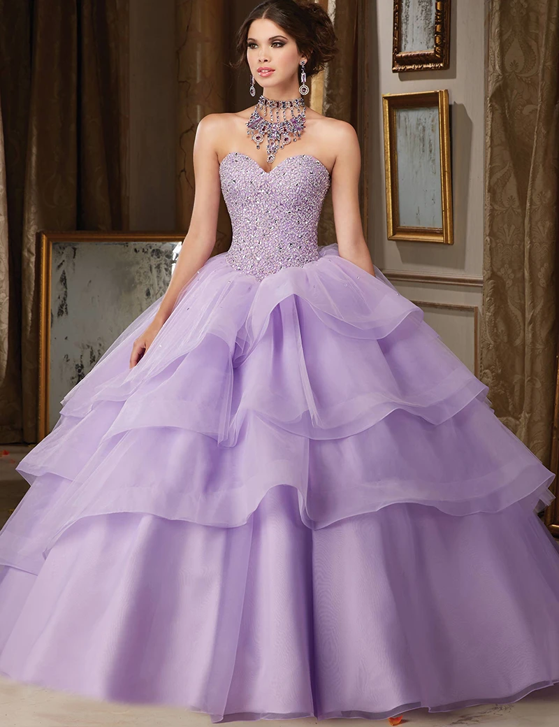 Stunning Lilac Beaded Long vestidos de quince anos 2016 Sexy Sweetheart  Backless Layered Ball Gown Corest Masquerade Dress|vestidos de quince anos| vestidos de quincemasquerade ball gown dresses - AliExpress
