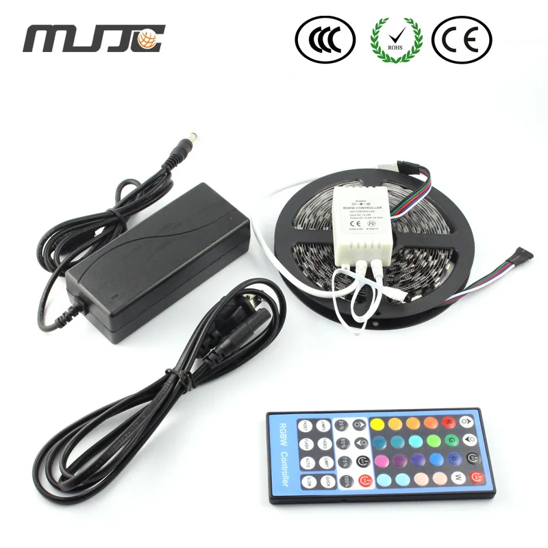 

MJJC 5M 300 SMD 5050 RGBWW,RGBW 12V LED Strip Light Nonwaterproof + IR 40 Keys LED Remote Control + 12V 5A 60W LED Power Supply