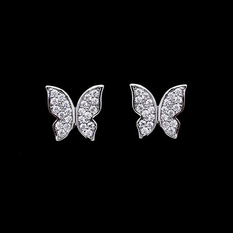 

Simple Clear Cubic Zircon Butterfly Earrings For Women Girls Fashion Silver Color Tassel Long Stud Earrings Party Jewelry