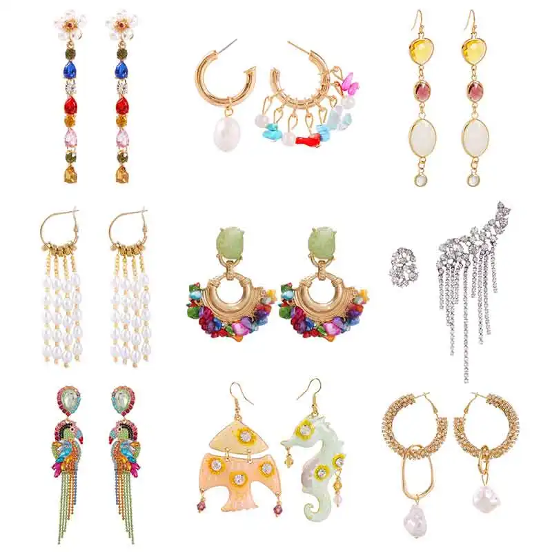

Lalynnlys New Hot ZA Drop Earrings Rhinestone Fringed Long Earrings Bird Seahorse Natural Stone Earrings Ear Jewelry Bijoux Hot