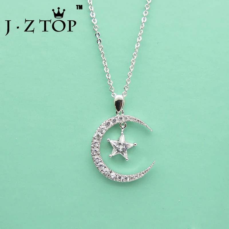 

JZTOP Moon Star Full Zircon Necklace Geometry Chain Pendant Choker Necklace Woman Exquisite Banquet Party Collier Jewelry Gift