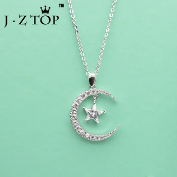 JZTOP Moon Star Full Zircon Necklace Geometry Chain Pendant Choker Necklace Woman Exquisite Banquet Party Collier Jewelry Gift