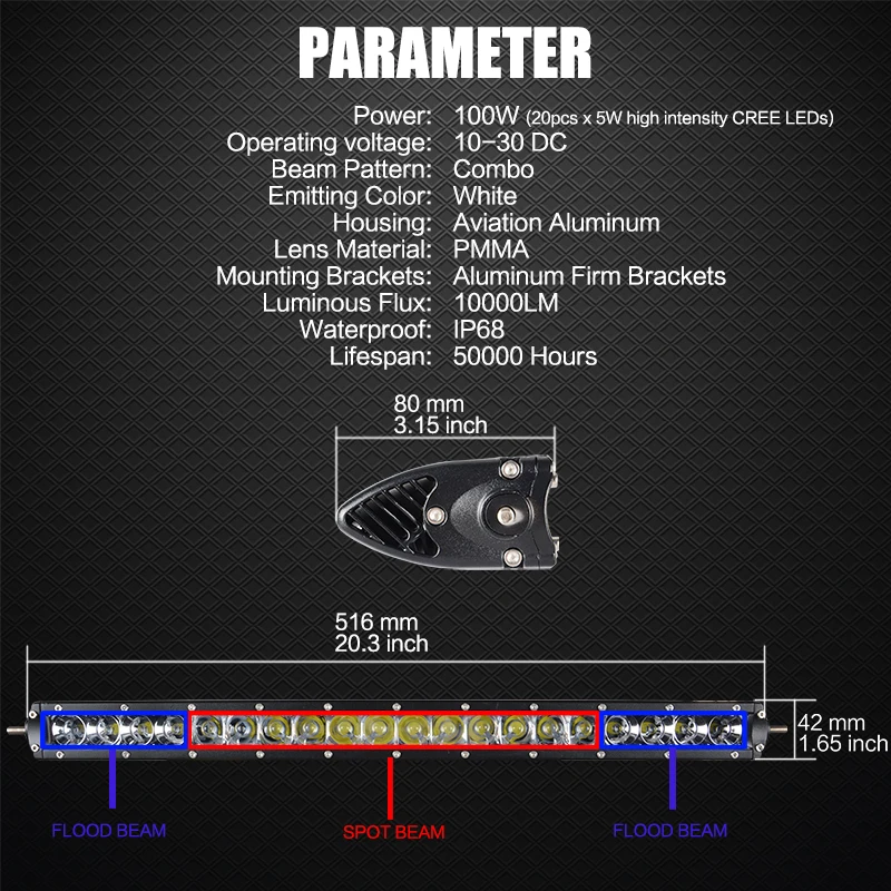 Тонкий свет бар 21 ''100 W прямые OffRoad Работа Combo луча для УАЗ ATV внедорожник 4x4 прицеп трактор Лодка 12 V фары