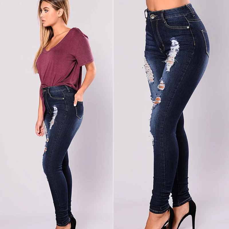 Облегающие стрейч-карандаш, поношенные брюки, рваные джинсы, модные повседневные рваные джинсы-скинни, женские сексуальные джинсы с