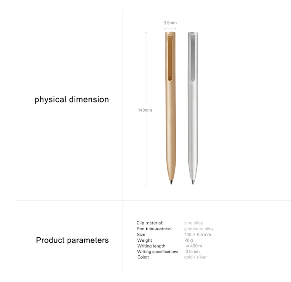 Оригинальные металлические ручки Xiaomi Mijia PREMEC Smooth Switzerland Refill 0,5 мм авторучки для письма алюминиевые ручки из сплава