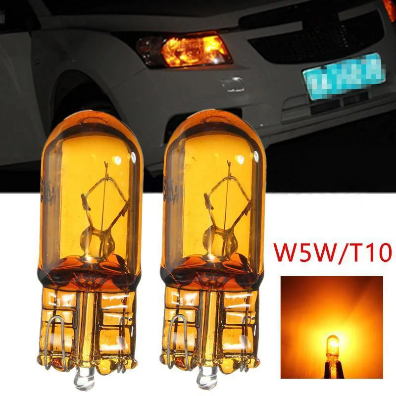10pcs/lots T10 168/W5W 5W Halogen Car Globe Front Sidelight Headlight Bulb Yellow