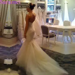 Роскошные свадебные платья русалки сексуально кружево аппликации украшенное бисером свадебное платье Спагетти ремни на заказ халат De Mariage