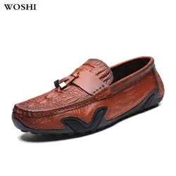 Модные итальянские Для мужчин повседневная обувь из натуральной кожи мужские лоферы мокасины на Мужская обувь на плоской подошве дышащая