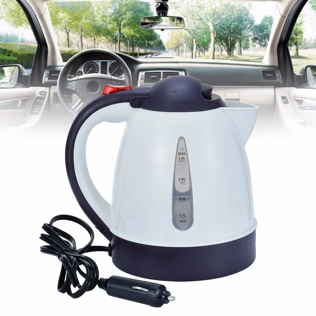 1000ml 304 Stainless Steel + ABS White Car Kettle Portable 12V Auto Tea