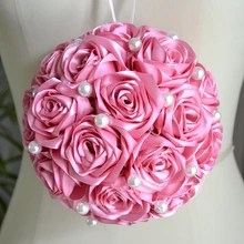 Ramo de novia para boda цветок девушка целование шар темно-розовый свадебный цветочный шар жемчуг бисером Сатиновые розы/украшение на свадьбу Декор