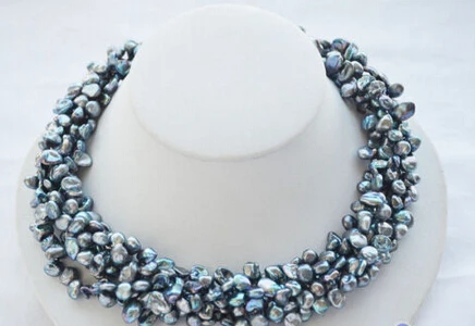 

Jewelr 004691 6row 18" black BAROQUE lamina KESHI REBORN PEARL NECKLACE