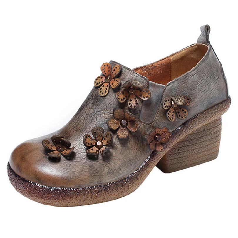 Genuine Cow Natural Leather Women Rubber Pumps Elastic Band Classics