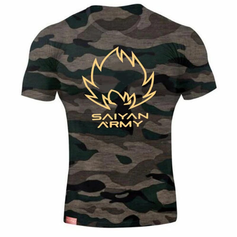 Super Saiyan Goku Training Camouflage T Shirt Summer Dragon Ball Men Military T-shirts Raglan Football Sports Short T shirt