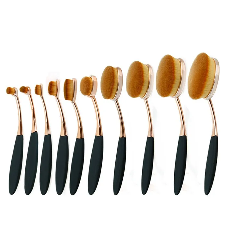 10pc Rose Gold Make Up Brushes Tooth Shape Foundation Powder Brush Oval Makeup Brush Set Multipurpose Professional Cosmetics Kit In Makeup Brushes Tools From Beauty Health