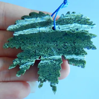 

Natural GemstoneGreen Zebra Jasper Leaves Pendant Necklace,57x46x5mm,18.6g