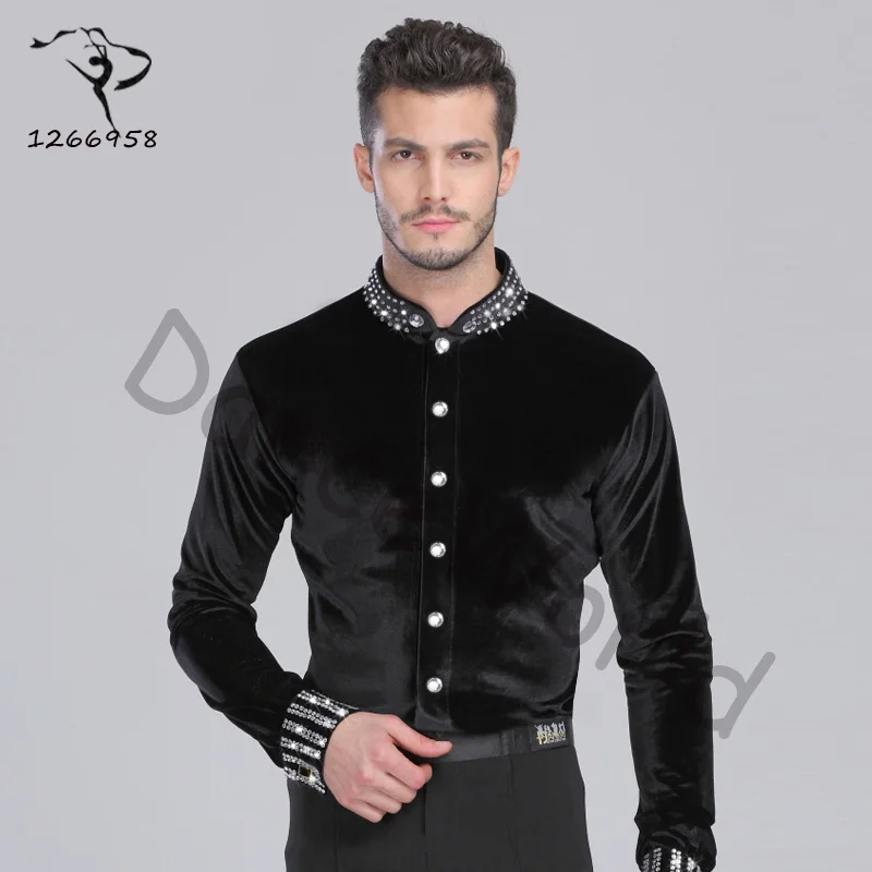 

2018 New Latin Fringe Dress Latin Dance Top Man 165-180cm Ballroom Shirt Spandex+velvet+drill Men Tango/cha Cha/rumba Dancewear
