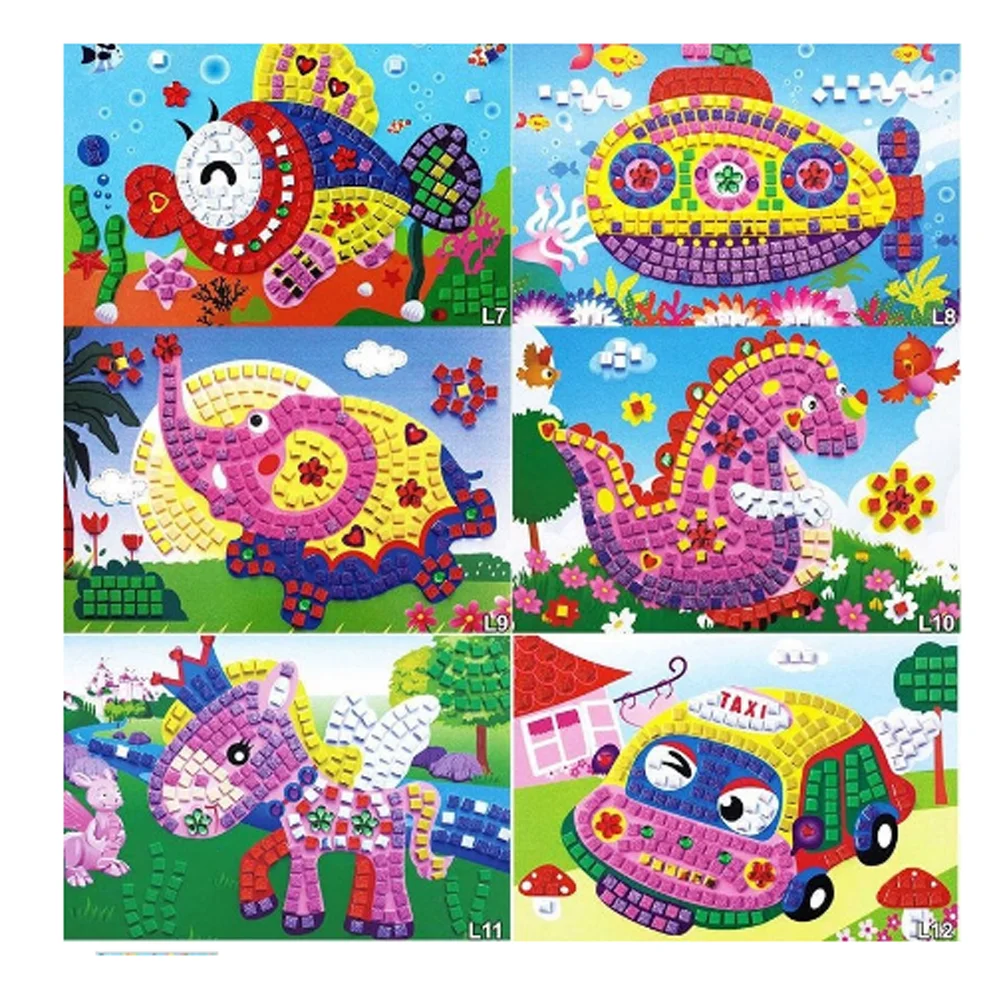 Color Random 1 PC Large Eva Mosaic Art Sticker Children Early Learning Educational Puzzle Kindergarten font