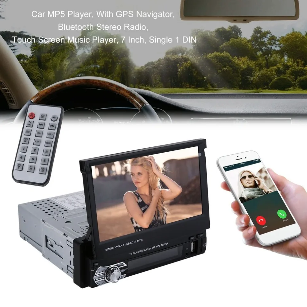 

Free shipping Single 1 DIN Car MP5 Player With GPS Navigator 7 Inch Bluetooth Stereo Radio Touch Screen Music Player FM Radio