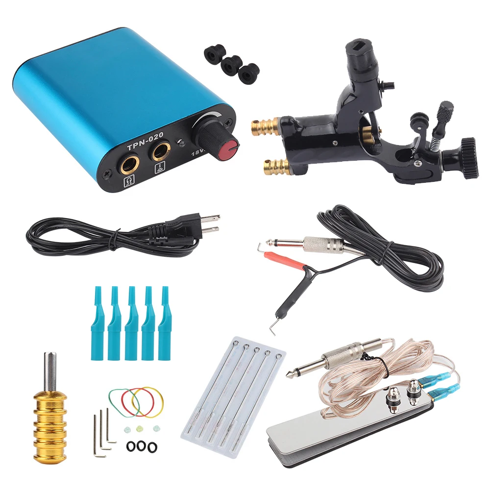 

New Tattoo Motor Machine Blue Power For Professional Gold Grip Kit Permanent Makeup Hook Line Pedal Tattoo Sets 4 Colors Supply