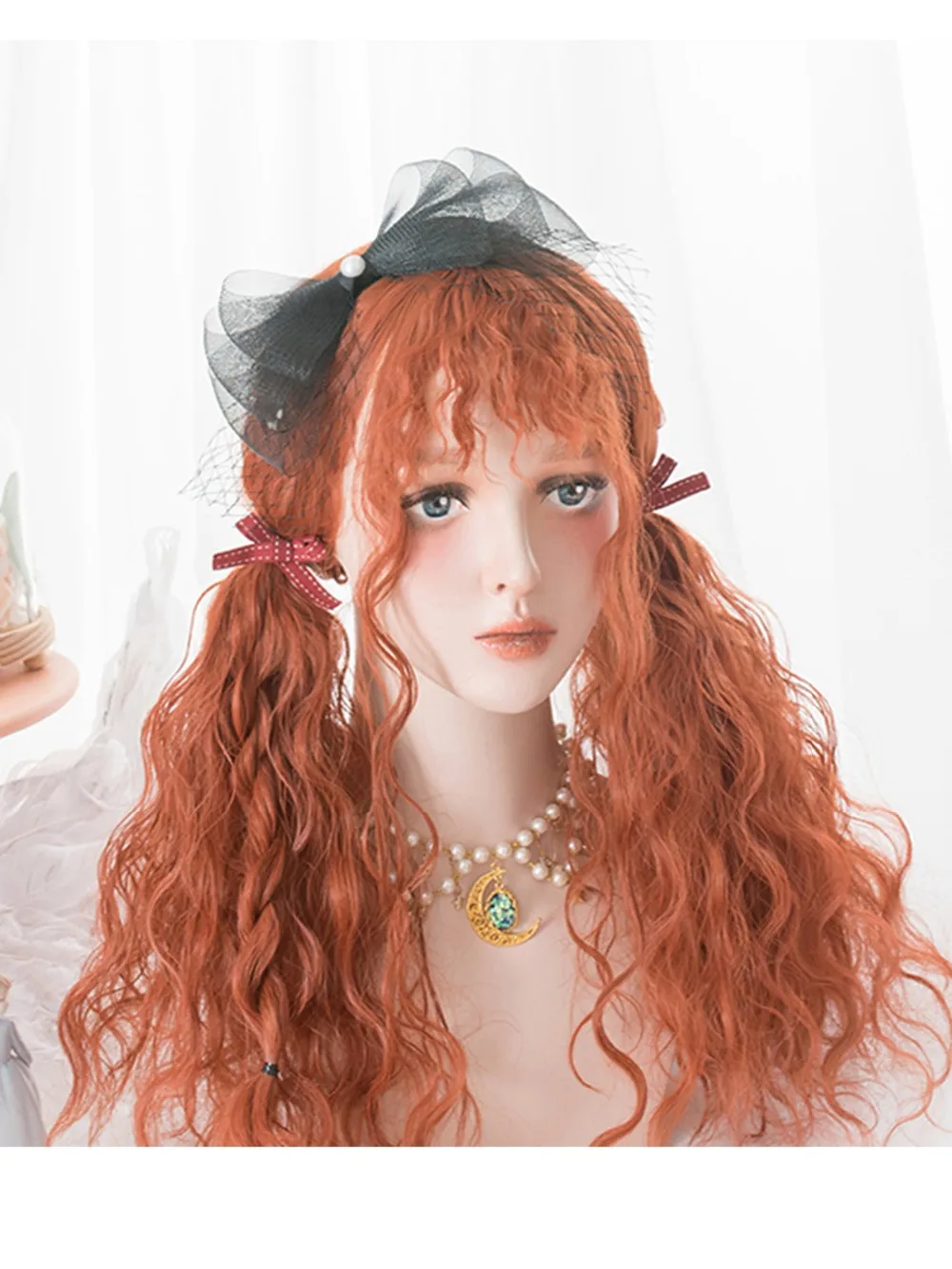 Косплей салон H762450 50 см Лолита длинные кудрявые пушистые оранжевые челки милые японские синтетические волосы вечерние термостойкие косплей парик