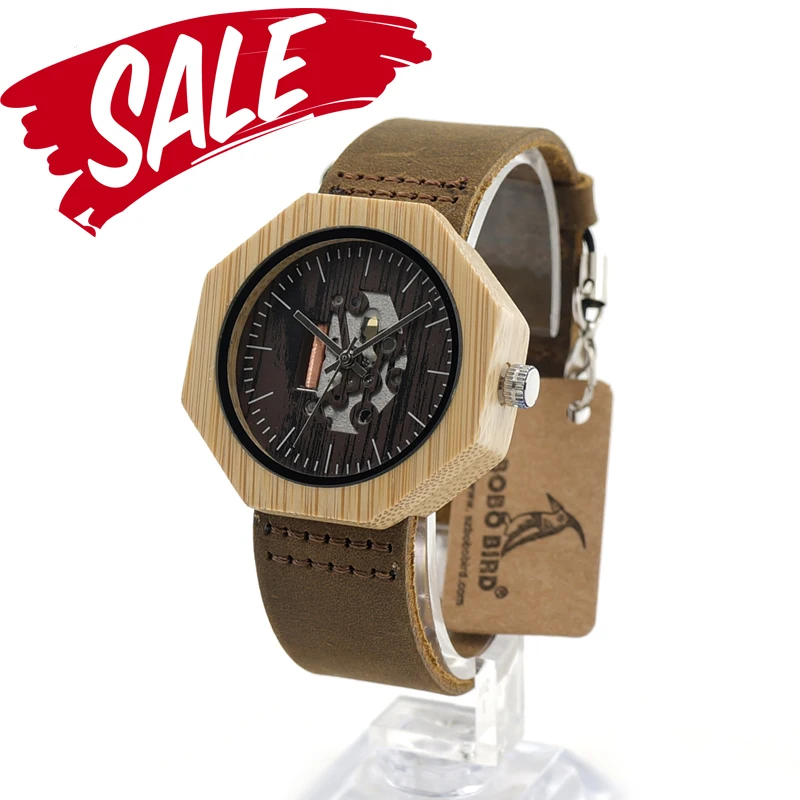

BOBO BIRD Men Watch Unique Octagonal Bamboo WristWatch Ladies bayan kol saati Elegant Watches with Leather Strap
