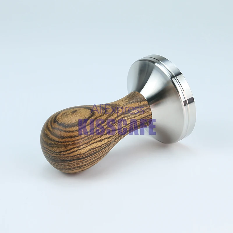 304 Stainless Steel Golden Sandalwood Handle Tamper Leopard Pattern Coffee Powder Hammer 51/54/57/58/58.35mm Tools Accessories