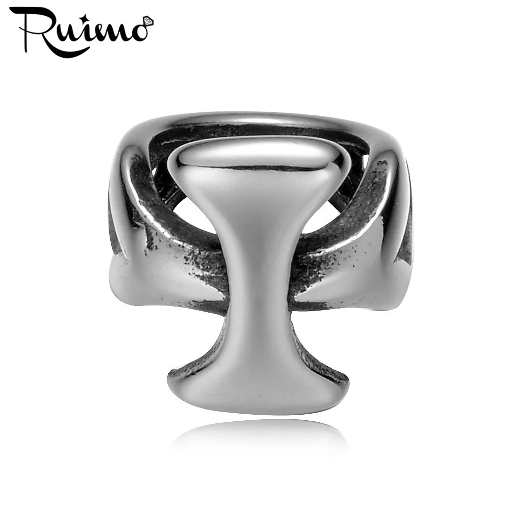 

RUIMO High Polished 316L Stainless steel Cross Ring Design Beads European Charm Beads for jewelry Making Bracelet Wholesale