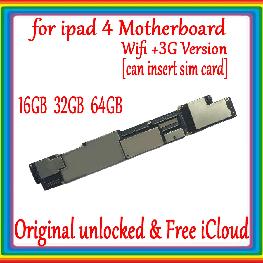 Placa-mãe para Ipad Mainboard para Livre Wifi Versão Original 4 Desbloqueado Icloud Placa Lógica 16 gb 32 64 – Wifi-3g