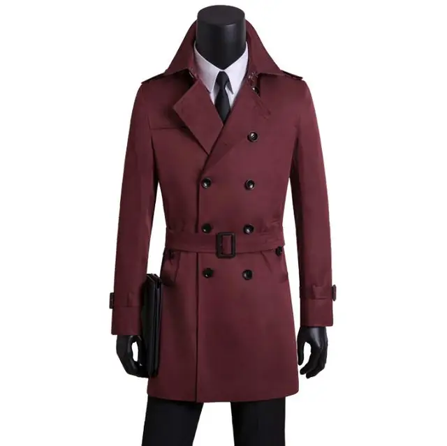 Korean double breasted slim sexy casual trench coat men overcoat long ...