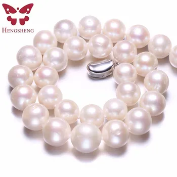 

HENGSHENG Real Natural Near Round Pearl Jewelry Necklace,925 Sterling Silver Women Necklace,10/11/12mm Bead Jewelry,Fine Jewelry
