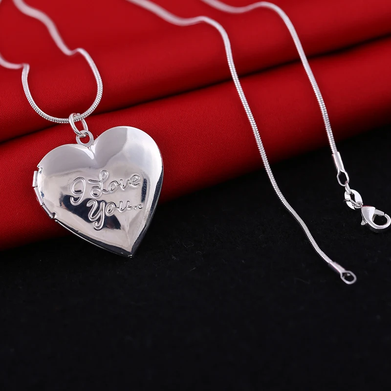 Valentine Lover Gift Heart Love Carved Charm Print Photo Frames Can Open Locket Heart Pendants Necklaces