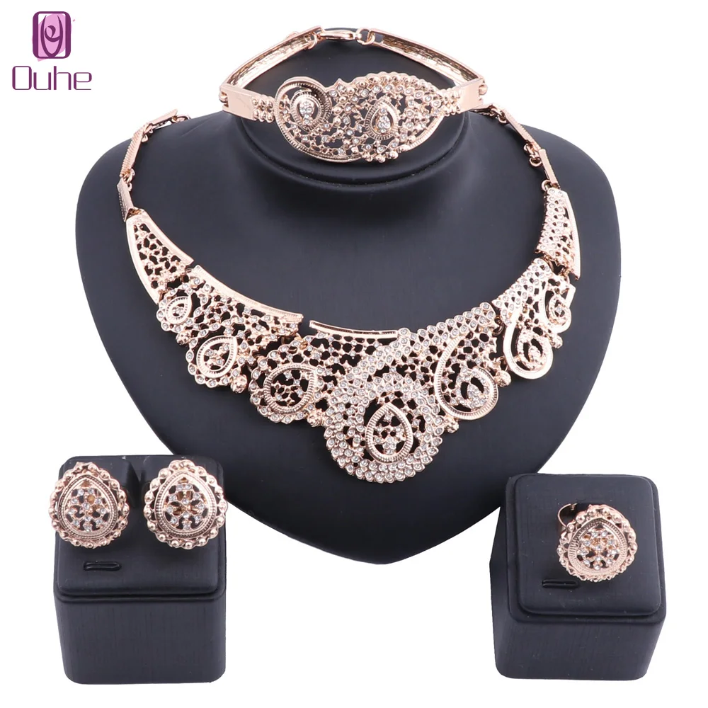 

Nigerian Wedding Woman Accessories Crystal Necklace Jewelry Set Brand Dubai Gold Jewelry Set Wholesale italian Jewelry Sets