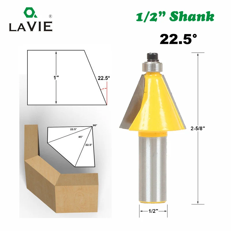 LAVIE 1 шт. 1/" хвостовик 11,25 15 22,5 градусов фаска и коническая фреза для отделки кромки бит две флейты деревообрабатывающие фрезерные режущие биты MC03062