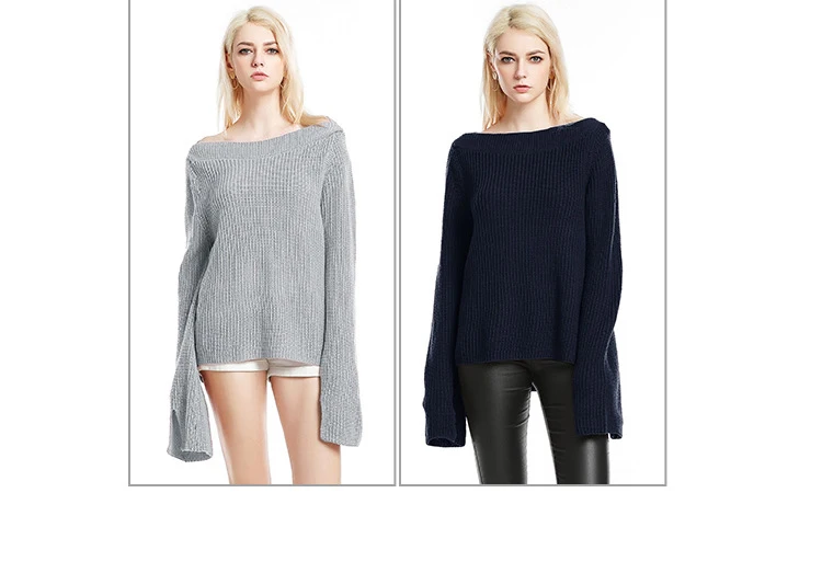 The new European and American large size women's burst section sweater collar solid color speaker sleeve bottoming shirt (5)