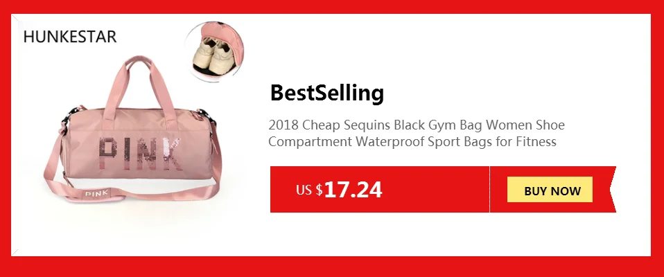 HUNKESTAR Sequins PINK Gym Bag Women Shoe Waterproof Sport Handbag Light Luggage 