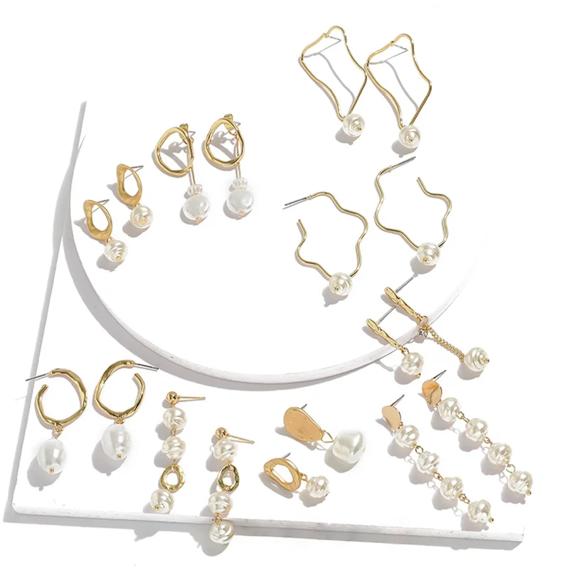 

JOUVAL Fashion Simulated Pearl Flower Drop Earrings For Women Geometric Statement Dangle Earring Jewelry Wedding Party Girl Gift