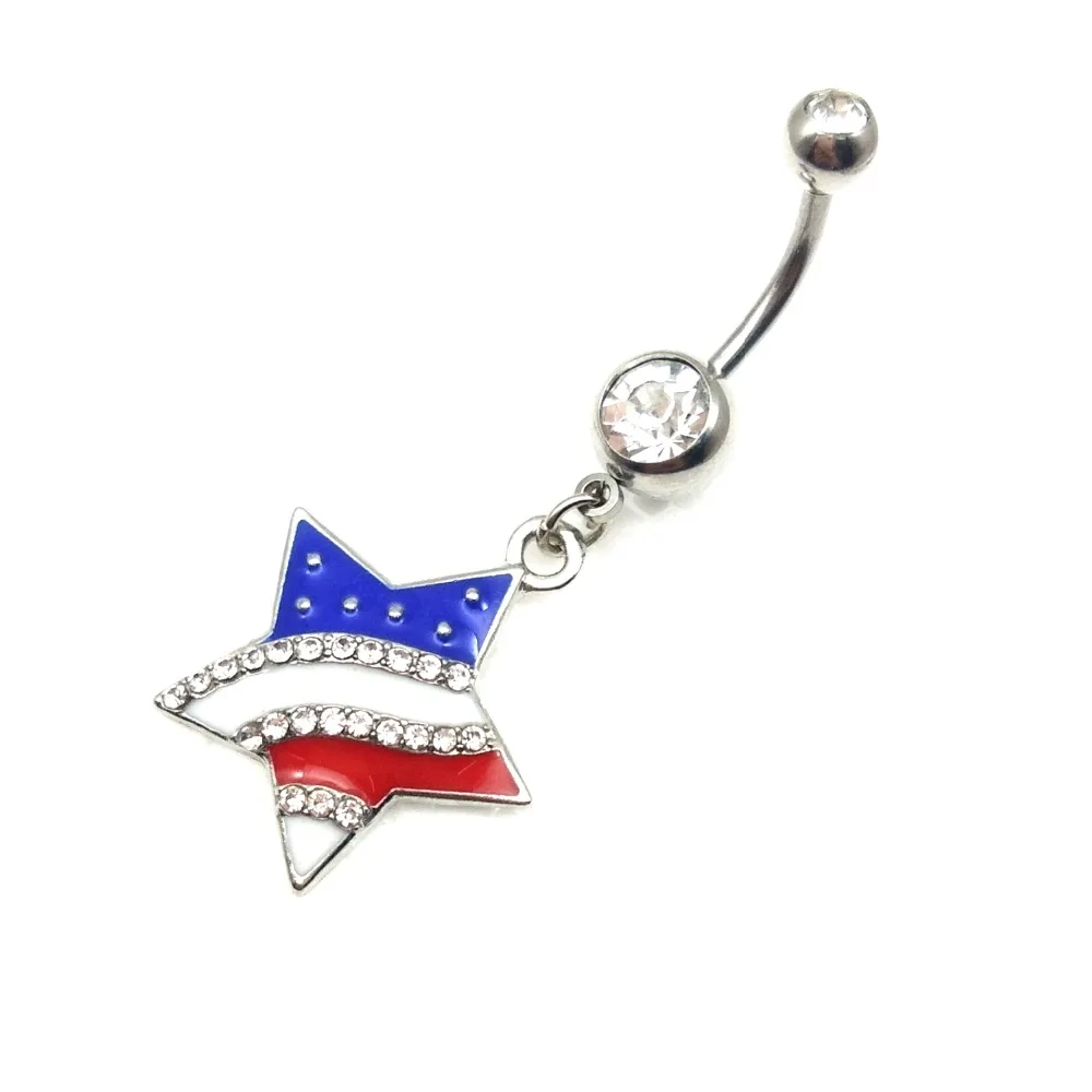 LuckyJewelry нержавеющая сталь флаг США свисающая пупка кольцо пупок ювелирные