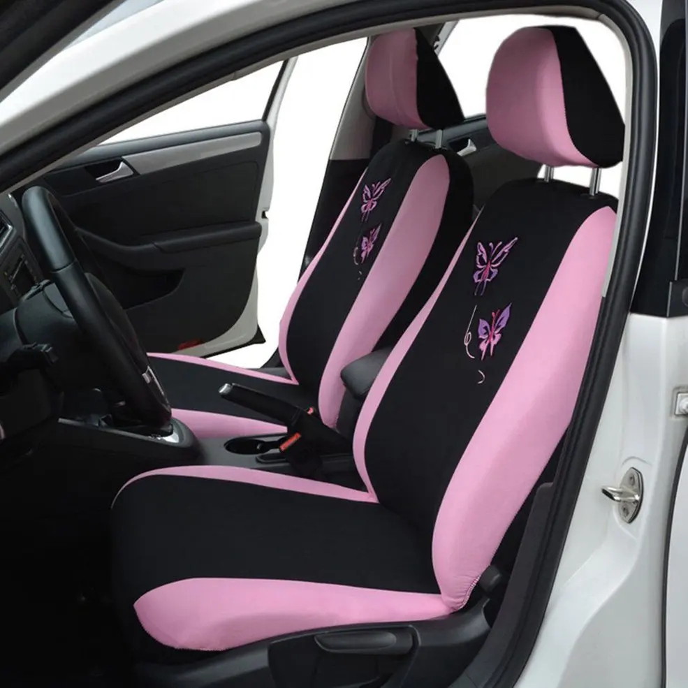 

Butterfly Fashion Style Front Rear Universal Car Seat Covers Luxury Cute Pink Auto Vehicle Cars Seat Covers