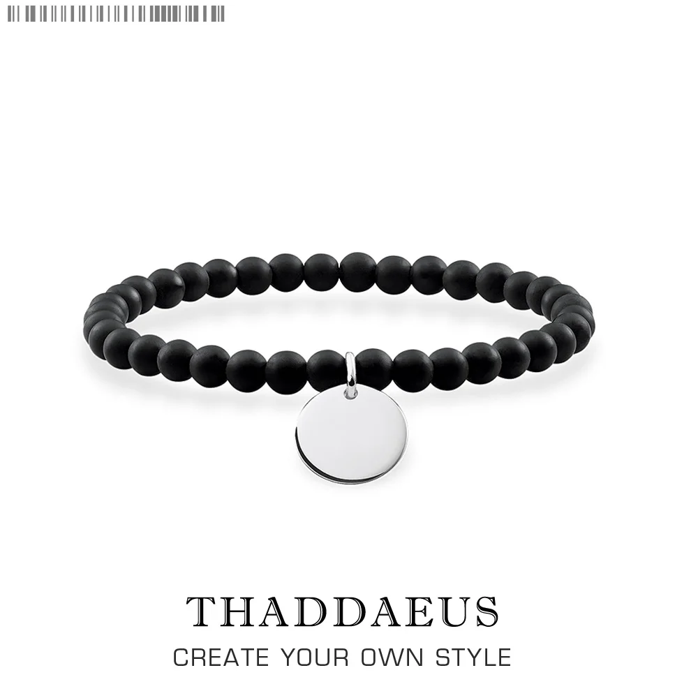 

Bracelet Black Obsidian Disk Beads,2017 925 Sterling Silver New Fashion Thomas Style Jewelry Tms Bijoux Gift For Ts Men & Women