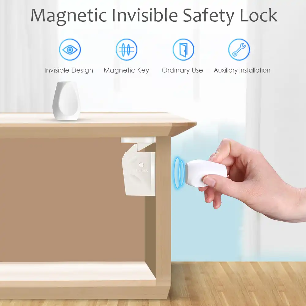 Magnetic Cabinet Locks 4 Pack Invisible Baby Proofing Child Safety