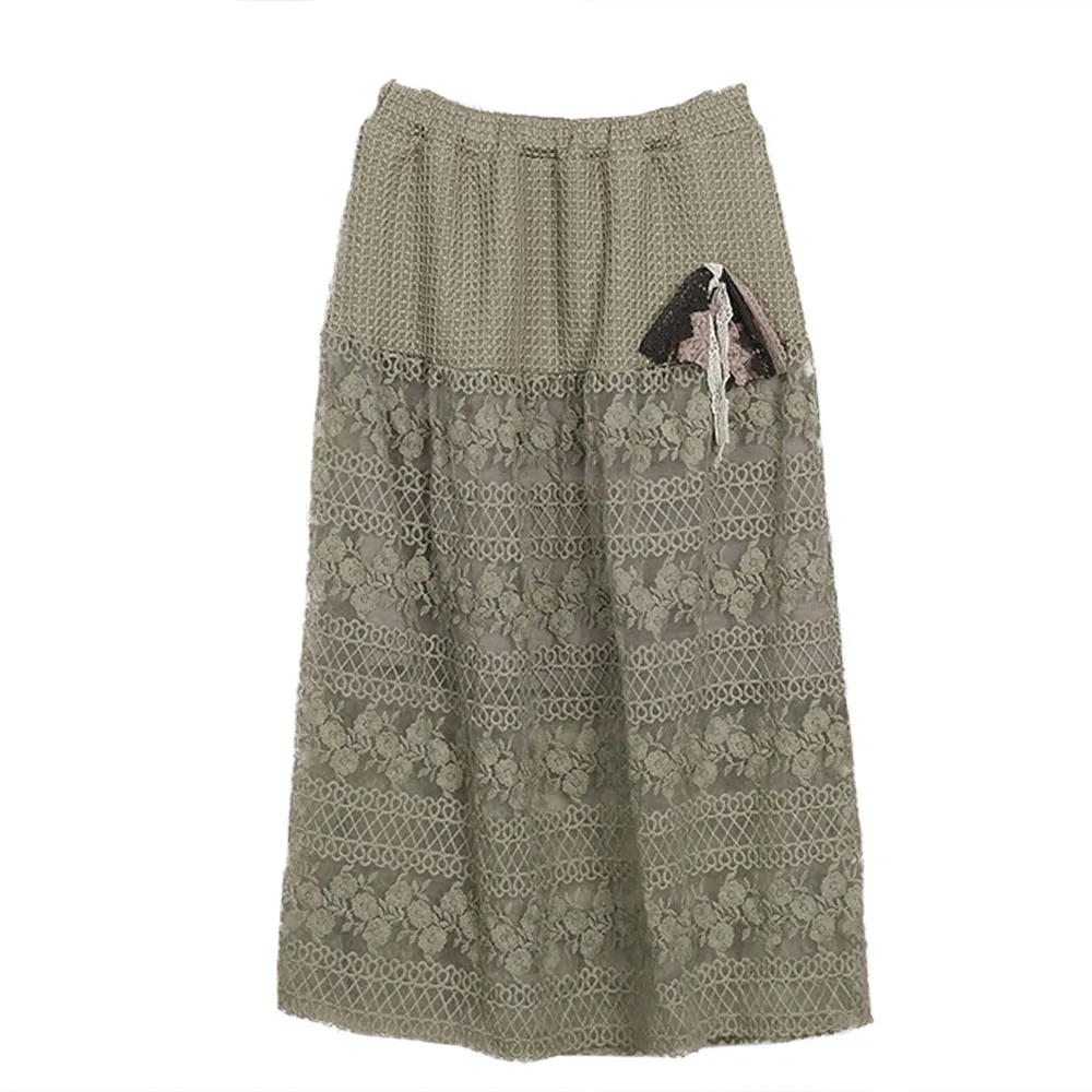 Summer High Waist Knitted Skirt Women A-line Pleated Patchwork Lace Skirts Harajuku Faldas Mujer Jupe Femme Saia Y03620