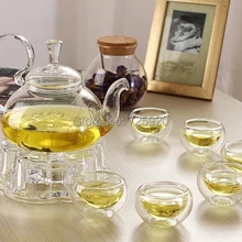 7 шт./компл. высокое качество термостойкого стекла чайник 1 шт.+ 6 шт. с двойным слоем стекла чайная чашка JO 1055