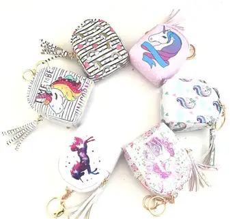 

10pcs Unicorn Design Sequin Keychain women money bags decoration girls ladies coin purses children cute kawaii purse key holder