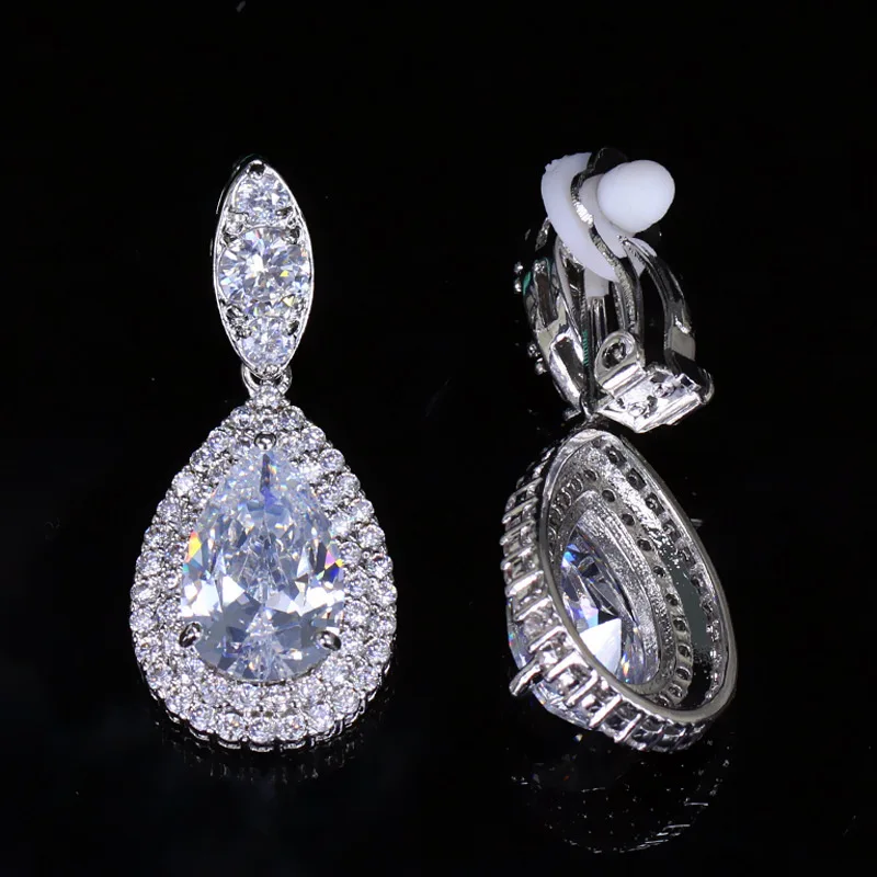 

New Big Dangle Drop Cubic Zirconia Stone Women Clip on Earrings Without Piercing Jewelry For Non Pierced Ears