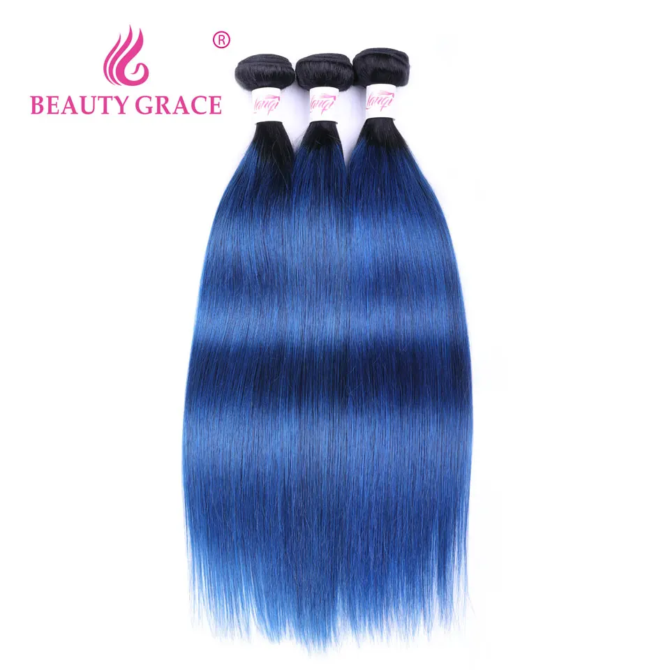 Малайзии прямые волосы Связки Ombre Связки 1B/синий волос 3 Связки человеческих волос Weave Связки Расширения не Реми Красота grace