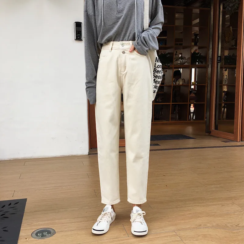 Джинсы женские на молнии карманы для отдыха прямые простые универсальные корейский стиль досуг повседневные джинсы женские Kawaii Мода